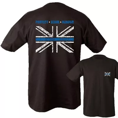 Buy Police T-shirt Mens S-2xl Protect Serve 100% Cotton Thin Blue Line Union Jack • 12.99£