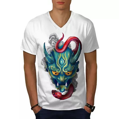 Buy Wellcoda Evil Face Satan Fantasy Devil Mens V-Neck T-shirt • 17.99£