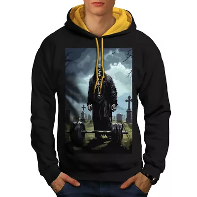 Buy Wellcoda Grim Reaper Lifting Barbell In Cemetery Mens Contrast Hoodie • 32.99£