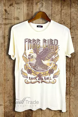 Buy MineB Ivory Ivory Free Bird Rock & Roll Eagle Graphic Tee NWT • 27.07£