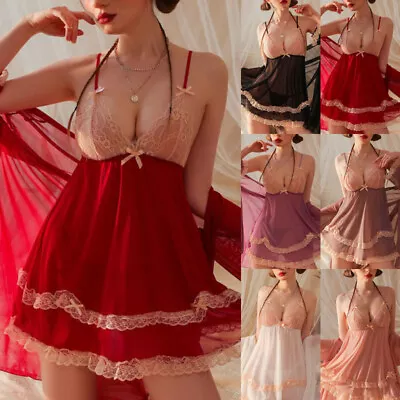 Buy 3PCS Womens Sexy Nightdress Kimono Thong Set Chemise Pyjamas Babydoll Nightie • 2.89£