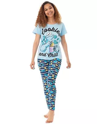 Buy Sesame Street Blue Cookie Monster Short Sleeve Long Leg Pyjama Set (Womens) • 19.95£