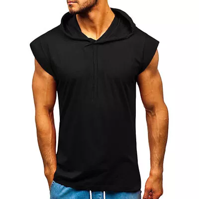 Buy Men Muscle Hoodie Tank Top Sleeveless Vest Gym Workout Bodybuilding Hooded Shirt • 15.86£