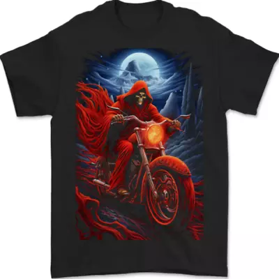 Buy Skull Biker Motorcycle Motorbike Grim Reaper 7 Mens T-Shirt 100% Cotton • 8.49£