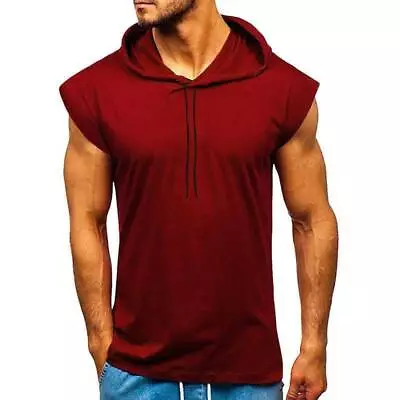 Buy Mens Gym Workout Fitness Hooded Muscle Hoodie Tank Top T-shirt Sleeveless Vest • 15.83£