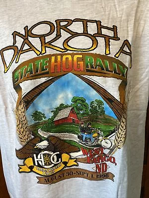 Buy 1996 HARLEY-DAVIDSON HOG West Fargo ND State Rally T Shirt L Gray • 27.95£