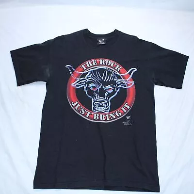 Buy Vintage WWF The Rock T Shirt Mens Medium Black 2001 WWE Wrestling Just Bring It • 39.99£