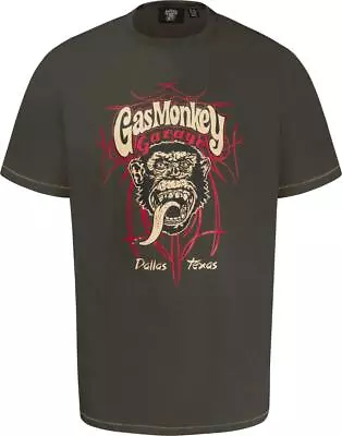 Buy Mens D555 Large & Tall Dallas Gas Monkey Garage Print T-Shirt Khaki 3XL-6XL • 29.99£