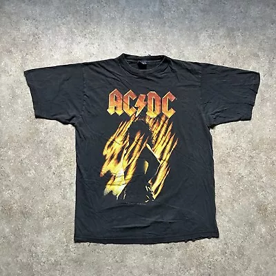 Buy Vintage ACDC Tshirt Mens Large Black Tour Graphic Tee Short Sleeve Bonfire 90s • 59.99£