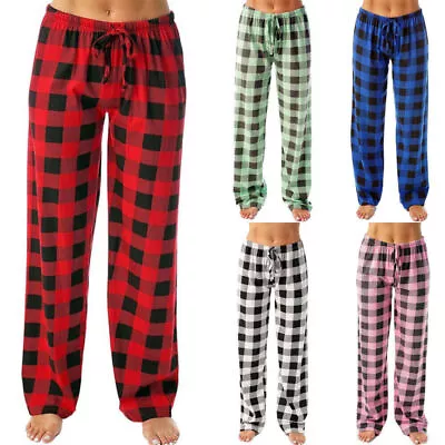 Buy Women Lounge Pants Pyjama Bottoms Christmas Check Loose Drawstring Pants S-3XL • 10.29£