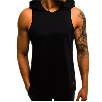 Buy Men's Gym Hooded Tank Tops Muscle T-Shirt Pullover Vest Sleeveless Casual Hoodie • 8.89£