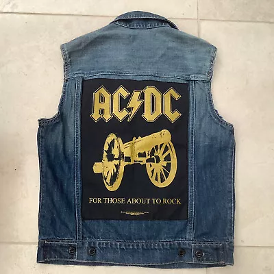 Buy Men’s H&M Cut Off Denim Jacket Waistcoat AC/DC For Those About To Rock Size S • 10£