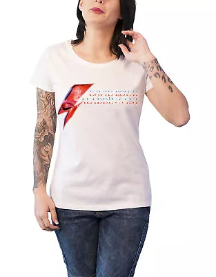 Buy David Bowie T Shirt Aladdin Sane Eye Flash Official Womens New White Skinny Fit • 11.94£
