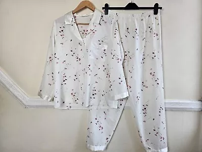 Buy BHS Vintage Ivory Satin Slip Ditsy Floral Print Matching Pyjama Set Size 12/14UK • 10£