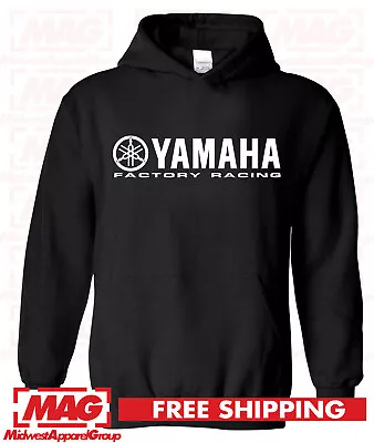 Buy YAMAHA FACTORY RACING BLACK HOODIE Motocross Hooded Sweatshirt ATV OEM R1 R6 • 32.67£