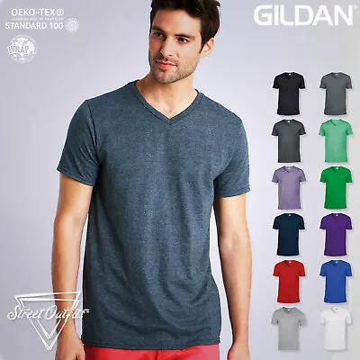 Buy V-Neck Mens T-Shirt Gildan Short Sleeve Plain Cotton Top Softstyle Soft Style • 5.82£