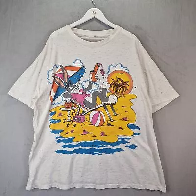 Buy Vintage Bugs Bunny T Shirt Mens One Size White Marl Beach Carrot Juice • 44.99£