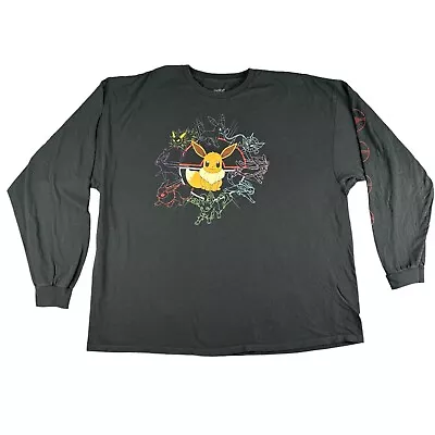 Buy Pokémon T-Shirt Men's 3XL Long Sleeve Eevee Evolutions Graphic Black Cotton • 18.67£