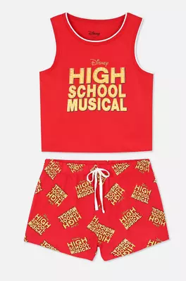 Buy High School Musical Pyjama Set-Red & Gold Printed Cotton Vest Top & Shorts-4-20 • 19.99£
