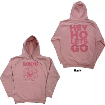 Buy Ramones Unisex Pullover Hoodie: Pink Hey Ho Seal (Back Print) (Small) • 30.42£
