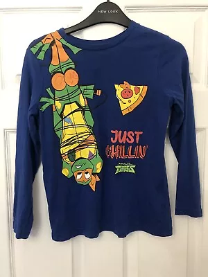 Buy George 9-10 Years Teenage Mutant Ninja Turtles Print Blue Pizza T-shirt • 0.99£