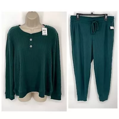 Buy Alfani NWT Women's 2 Piece PJ Set Sleepwear Shirt & Pants Size L Flora Green • 35.70£
