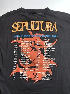 Buy Vintage 1991 SEPULTURA T-shirt L 90s Death Metal Tour Entombed Bolt Thrower RARE • 233.39£