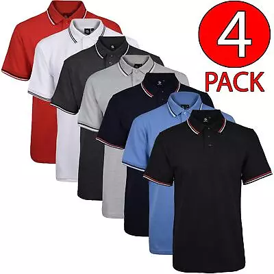 Buy 4 Pack Mens Polo Shirt Short Sleeve Tipping Plain Pique Top Casual TShirt Tee • 21.49£