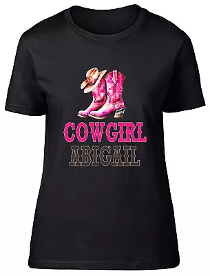 Buy Personalised Cowgirl Pink Boots Hat Womens T-Shirt Western Wild West Ladies Tee • 8.99£