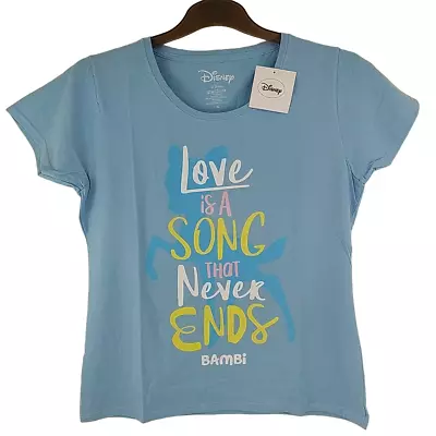 Buy Disney Ladies Bambi Love Is A Song T Shirt UK Size XL Pale Blue Short Sleeve • 11.89£
