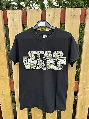 Buy Star Wars Logo T Shirt Size Small Black 100% Cotton Camouflage Green Writing • 3£
