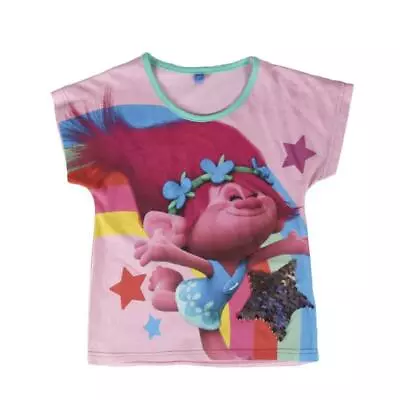 Buy Trolls T-Shirt With Sequin Star Pink 100% Cotton • 4.16£