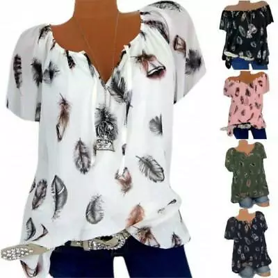 Buy UK Ladies Summer Tops Blouse Floral V Neck Short Sleeve Tee T-Shirts Plus Size • 7.59£