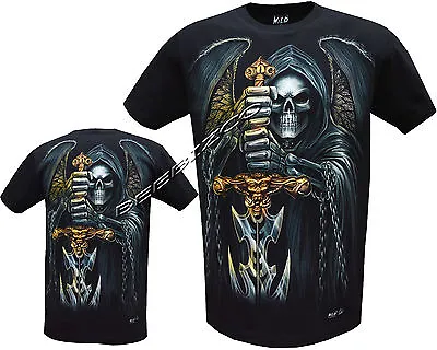 Buy Grim Reaper Biker Sword Glow In Dark Tattoo Goth T- Shirt, Front & Back Print • 9.99£