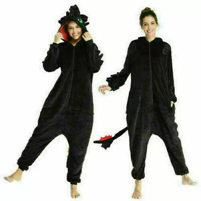 Buy How To Train Your Dragon Pajamas Cosplay Black Bathrobe Long With Hood Tail Gift • 15.02£