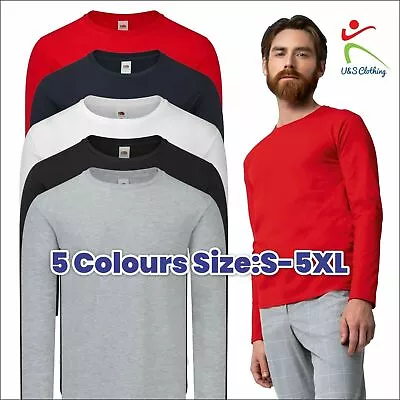 Buy Fruit Of The Loom SS433 Iconic Classic Long Sleeve T Shirt Plain Casual Tees Top • 8.97£