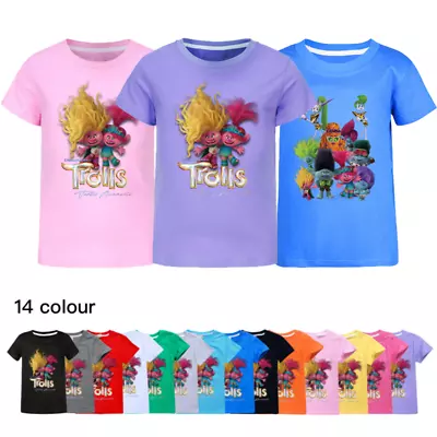 Buy Kids Girls Trolls Poppy Summer Short Sleeve T-shirt Casual Tops Tee 2-13 Year UK • 7.12£