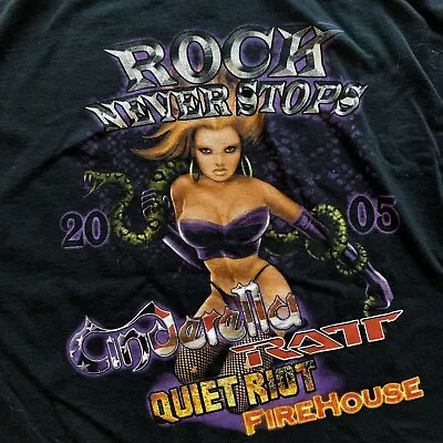 Buy 2005 ROCK NEVER STOPS; Men’s XL Concert Tour T-shirt RATT QUIET RIOT Rock Music • 74.69£