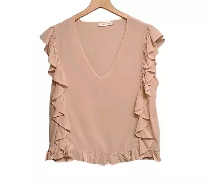 Buy Anine Bing Top Womens Small Blush Pink 100% Silk Ruffled V Neck Blouse  • 41.94£