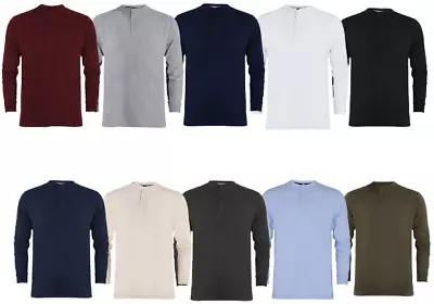 Buy Mens Henley Shirt Plain Long Sleeve Jersey Grandad Neck Tshirt Top Causal (2334) • 11.49£