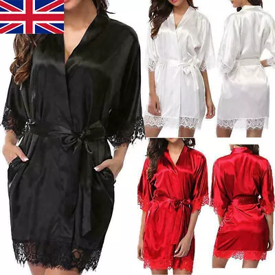 Buy UK Satin Robe Wedding Bride Bridesmaid Kimono Dressing Gown Sleepwear Bathrobe R • 5.88£