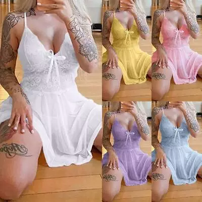 Buy Women Sexy Lace Lingerie Ladies Babydoll Thong Nightdress Underwear Sissy Outfit • 1.89£