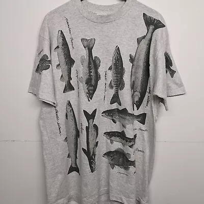 Buy Rel-e-vant Products Vintage Fish Fishing All Over Print T Shirt 90s Mens XL VTG • 44.77£