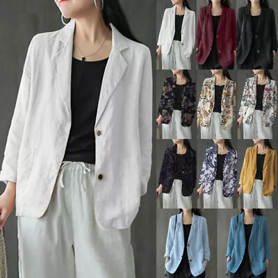 Buy Women Lapel Neck Long Sleeve Tops Cardigan Buttons Open Basic Coat Jacket Plus • 14.99£