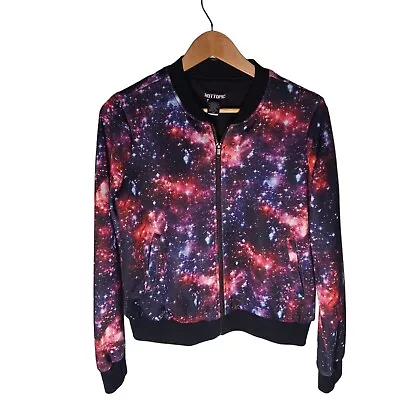 Buy Hot Topic Bomber Jacket Womens Large Galaxy Stars Spacecore Purple Punk Skater • 23.34£