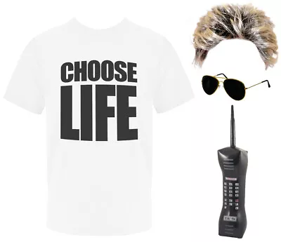 Buy Adults Choose Life Costume T-shirt Phone Glasses Wig 80's Pop Star Fancy Dress • 5.99£