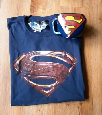 Buy NWT Superman T Shirt Justice League Navy Blue Size M & Logo Shaped MUG • 22£