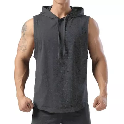 Buy Vest Men Solid Gym Hoodie Polyester Sleeveless Undershirt Bodybuilding • 11.88£