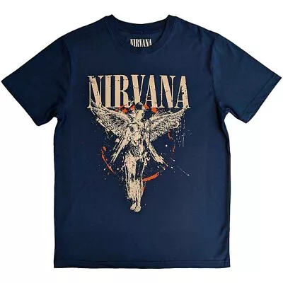 Buy Nirvana T Shirt In Utero Distressed Print Band Logo New Official Mens Blue • 16.95£