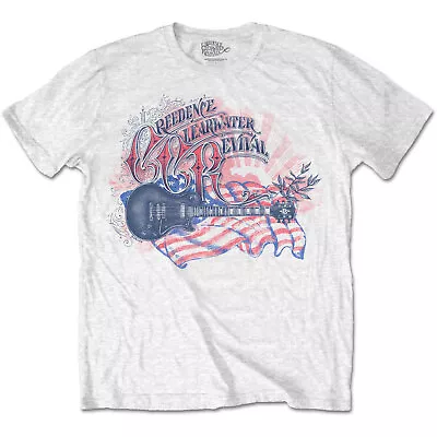 Buy Creedence Clearwater Revival Guitar & Flag White T-Shirt NEW OFFICIAL • 15.49£